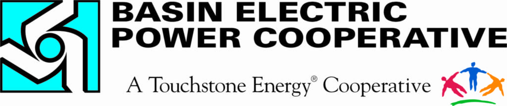 Basin Electric Power Cooperative logo with a geometric icon on the left, bold black text, and the Touchstone Energy Cooperative logo featuring colorful human figures holding hands.