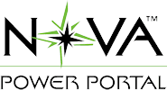 Logo for “NOVA Power Portal” with the letter “O” represented by a green starburst symbol. The word NOVA is above a thin green line, with POWER PORTAL written below it in a modern font.